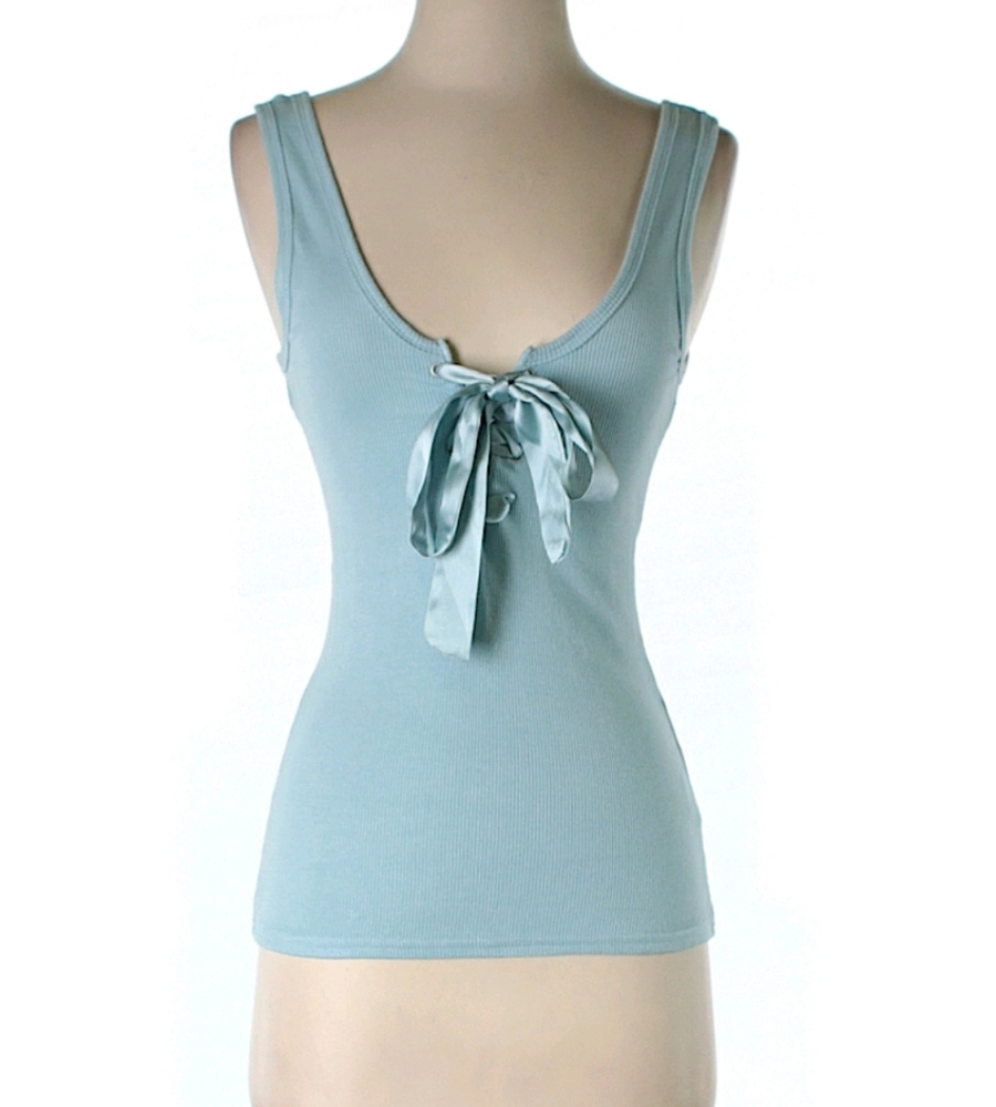 Kenzie Light Blue Ribbon Lace Up Tank Top Small